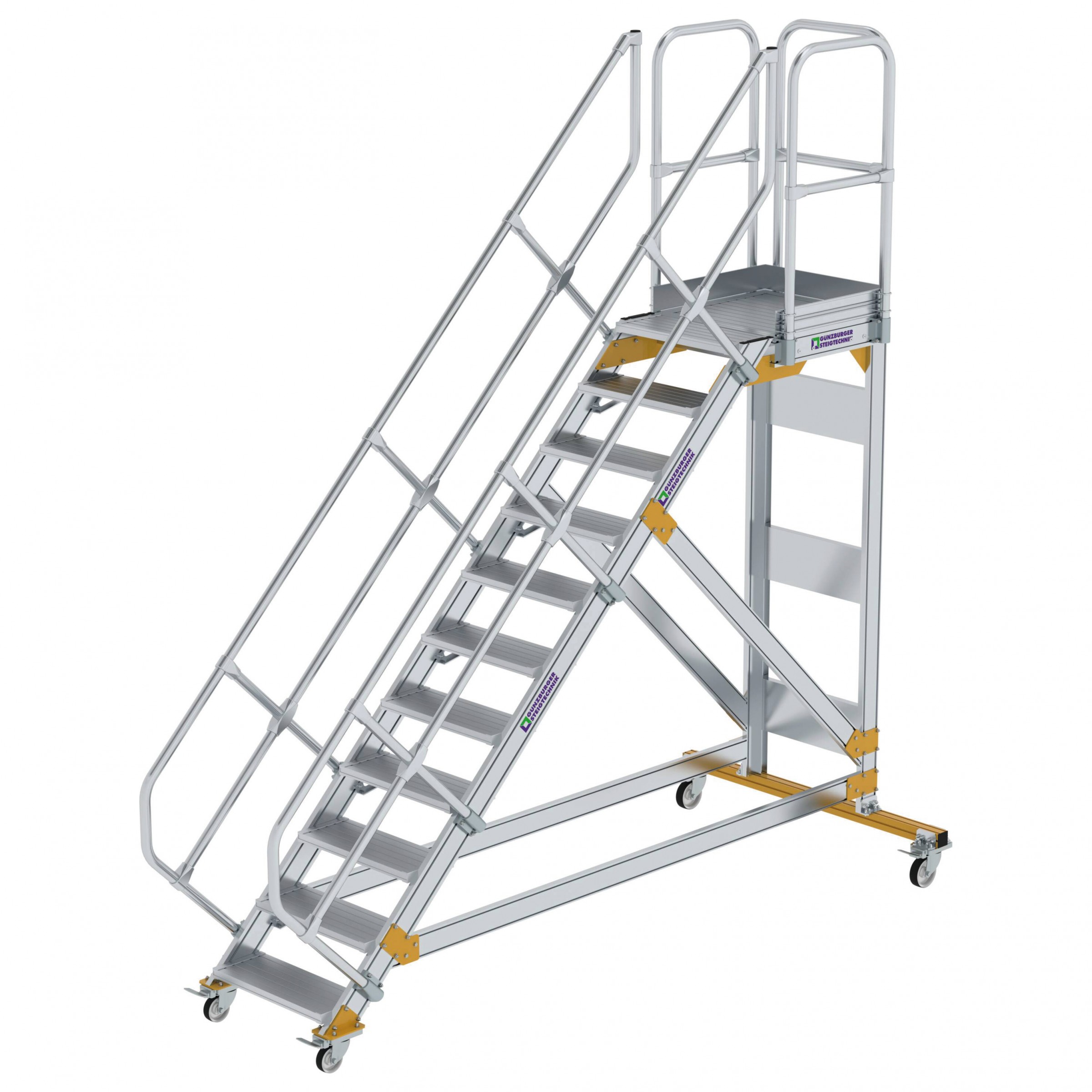 Aluminium-Plattform-Treppe fahrbar 45°, Stufenbreite 600 mm, 4 Stufen