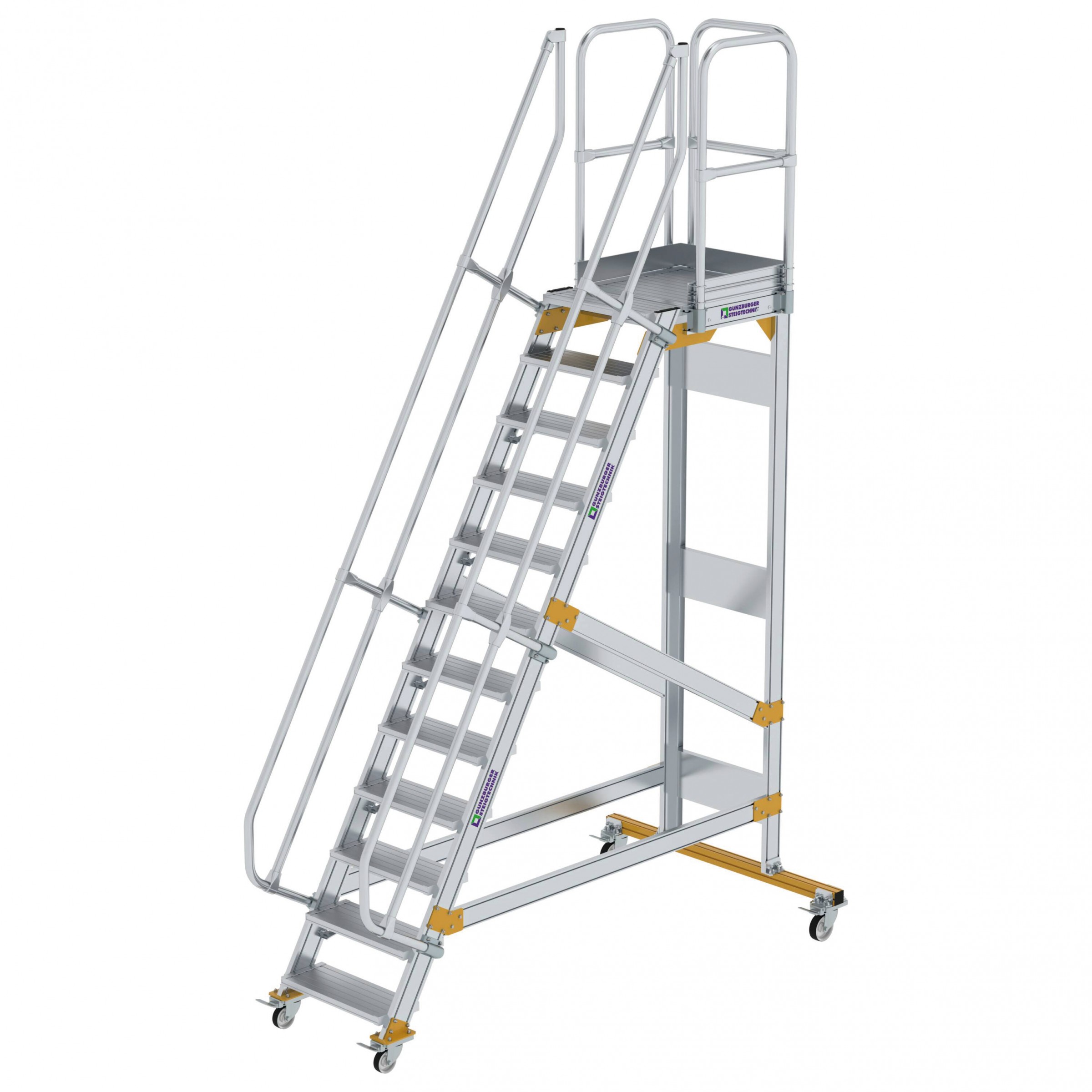 Aluminium-Plattform-Treppe fahrbar 60°, Stufenbreite 600 mm, 4 Stufen