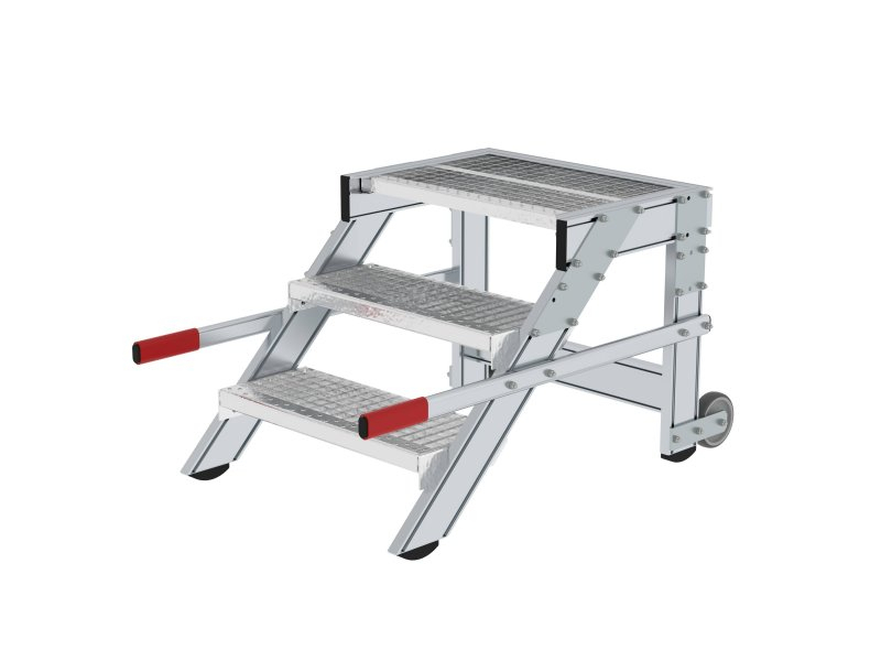 Aluminium-Arbeitspodest, fahrbar, Stufenbreite 600 mm, 3 Stufen Aluminium-Arbeitspodest, fahrbar, 5 Stufen
