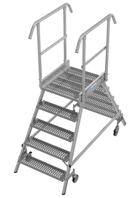 Stabilo Podestleiter fahrbar, beidseitig begehbar, Profilrost mit R13-Stufen, 2 x 3 Stufen Stabilo Podestleiter fahrbar, beidseitig begehbar, Profilrost mit R13-Stufen, 2 x 3 Stufen