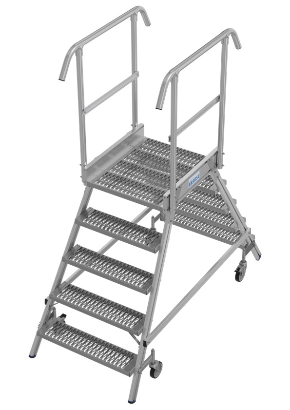 Stabilo Podestleiter fahrbar, beidseitig begehbar,  Profilrost mit R13-Stufen, 2 x 3 Stufen