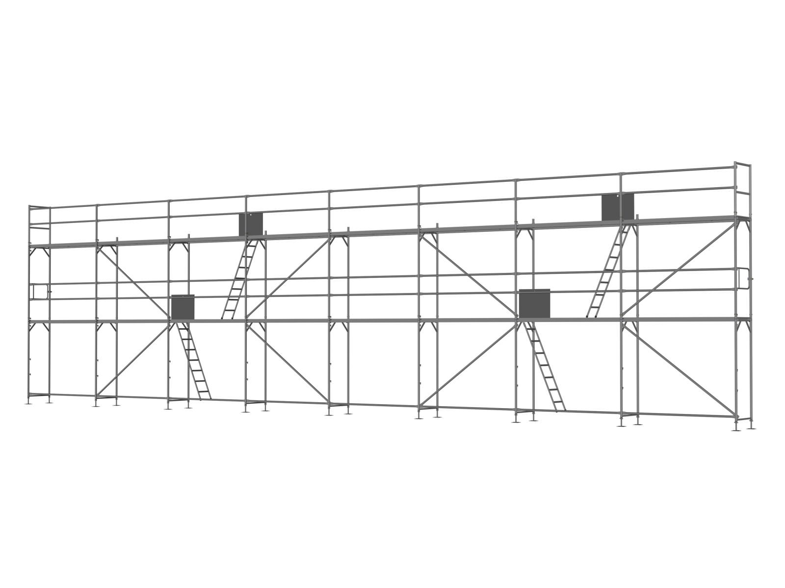Alu Traufseitengerüst 120 qm - 2,5 m Felder - 20 m lang - 6 m Arbeitshöhe - Basis-Gerüst inkl. Aufstieg & Befestigung