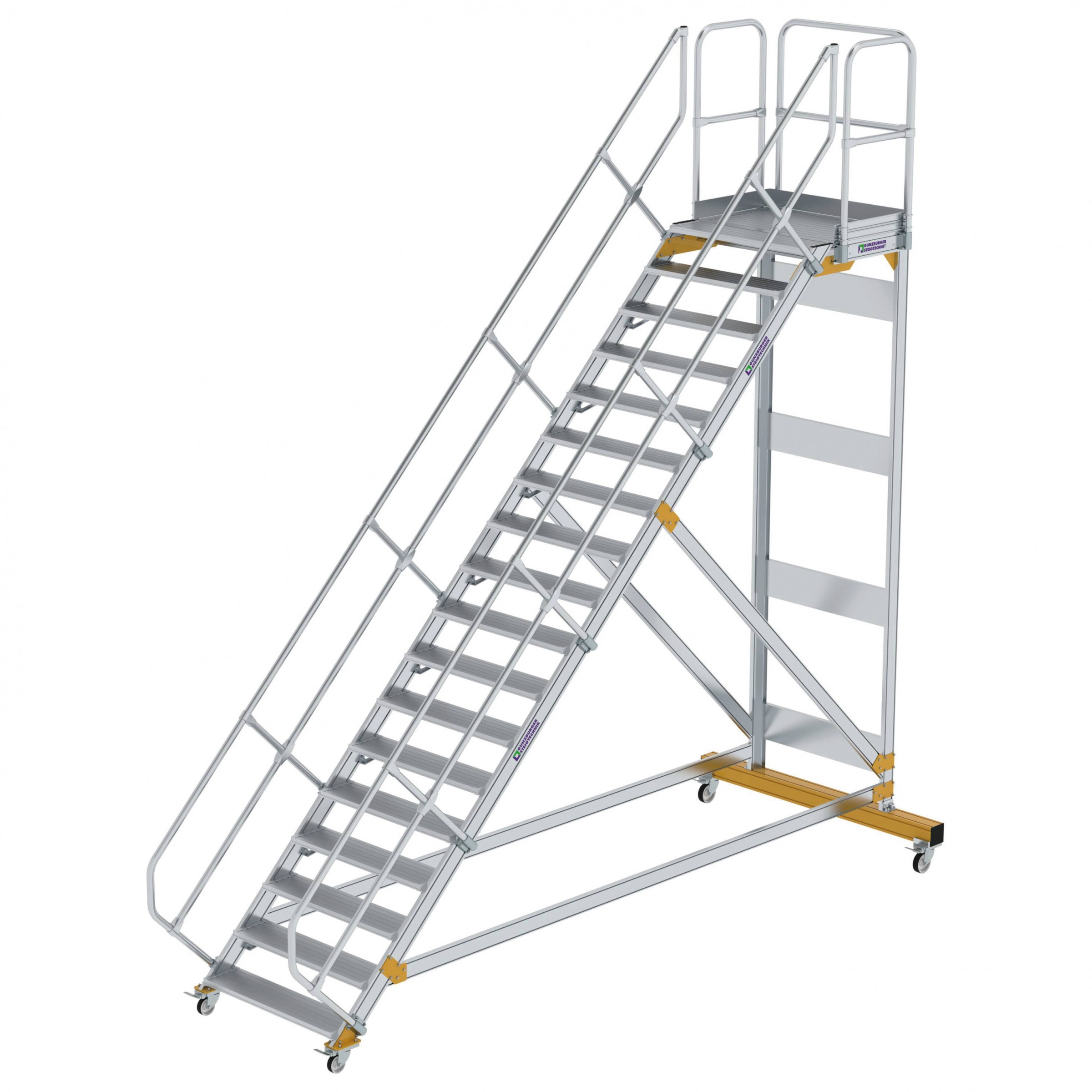 Aluminium-Plattform-Treppe fahrbar 45°, Stufenbreite 1000 mm, 10 Stufen