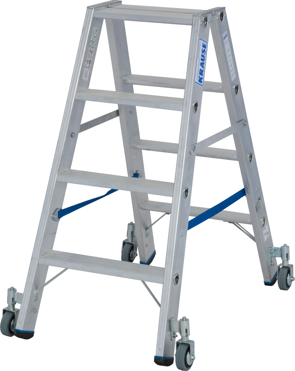 STABILO Stufen-Doppelleiter, fahrbar 2x4 Stufen