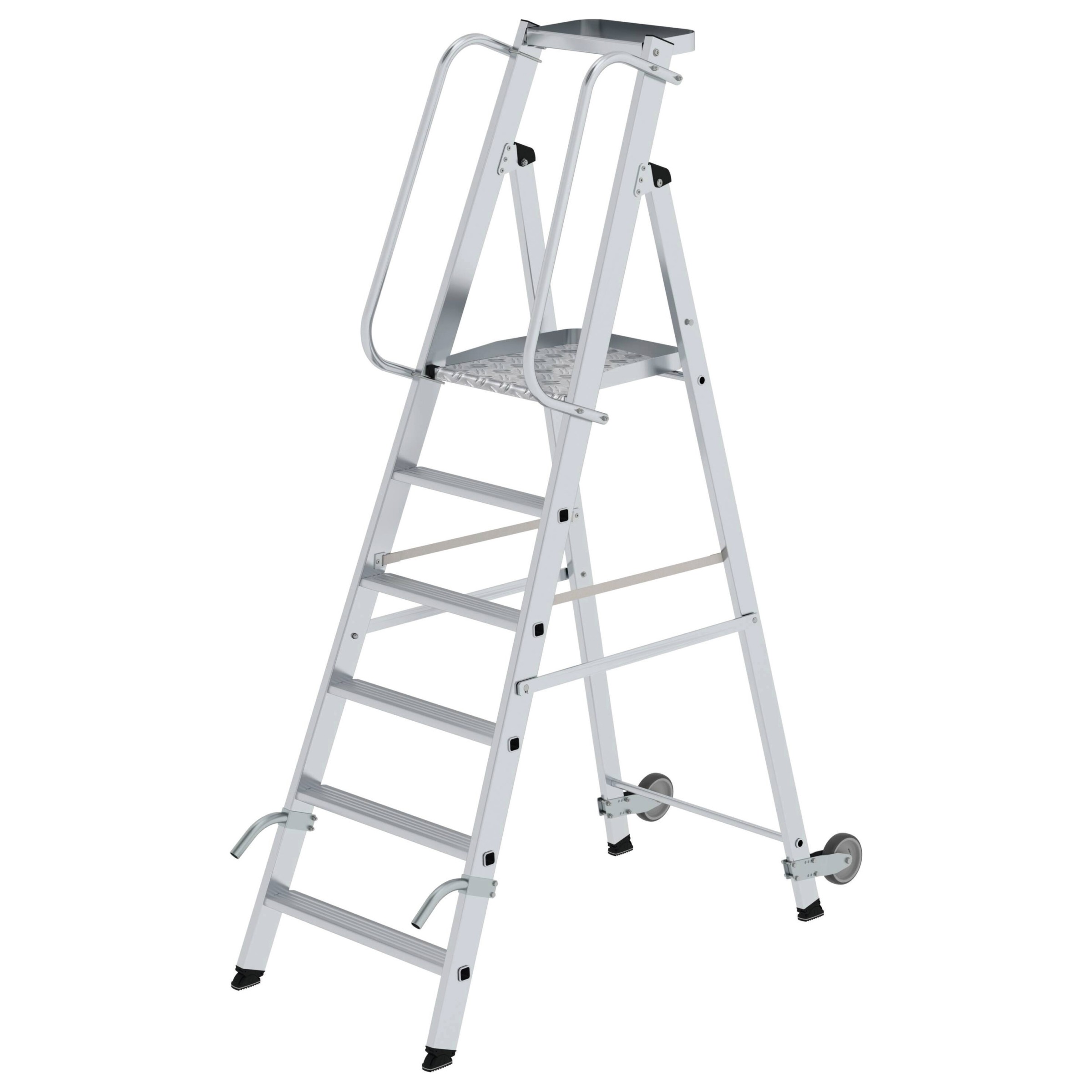 Aluminium-Stehleiter, einseitig begehbar, mit Rollen und Griff, 10 Stufen Aluminium-Stehleiter, einseitig begehbar, mit Rollen und Griff, 10 Stufen
