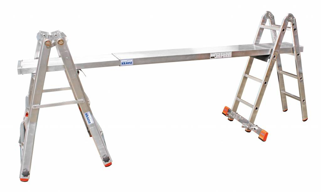 Gelenk-Teleskopleiter als Arbeitsbühne TeleVario Sprossen-Gelenk-Teleskopleiter mit 4 Holmverlängerungen 4 x 4 Sprossen