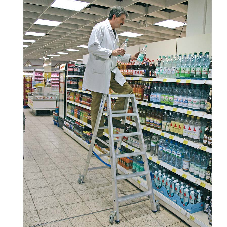 Stabilo Stufen-Doppelleiter, fahrbar 2x3 Stufen