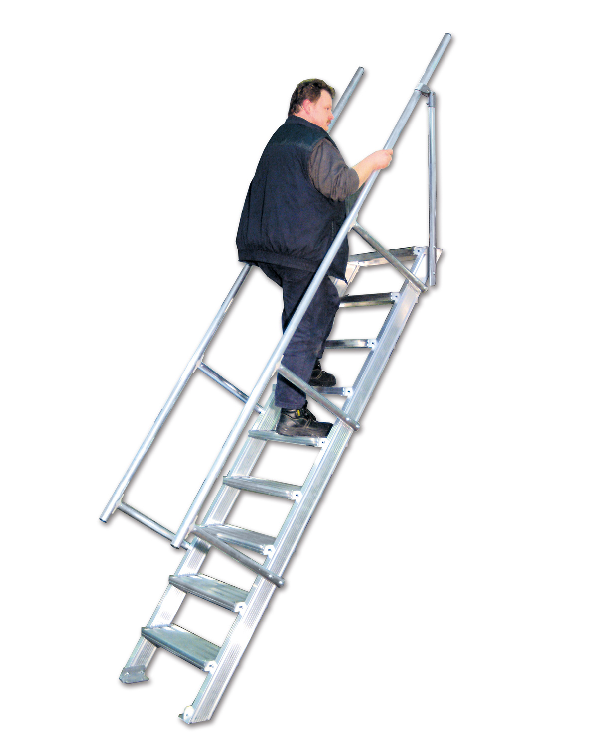Euroline 60° Treppe , 1000 mm Stufenbreite Treppe, 60° Steigwinkel, 1000 mm Stufenbreite, Alu gerieft, 5 Stufen