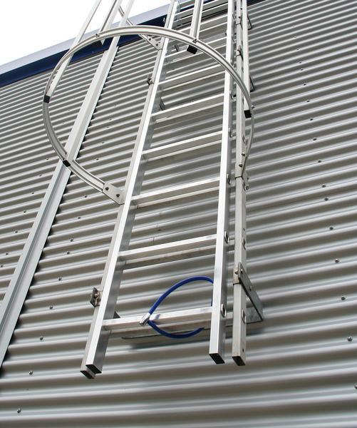 Steigleiter Einzügige Steigleiter mit Rückenschutz, Aluminium blank, Steighöhe 4,76 m