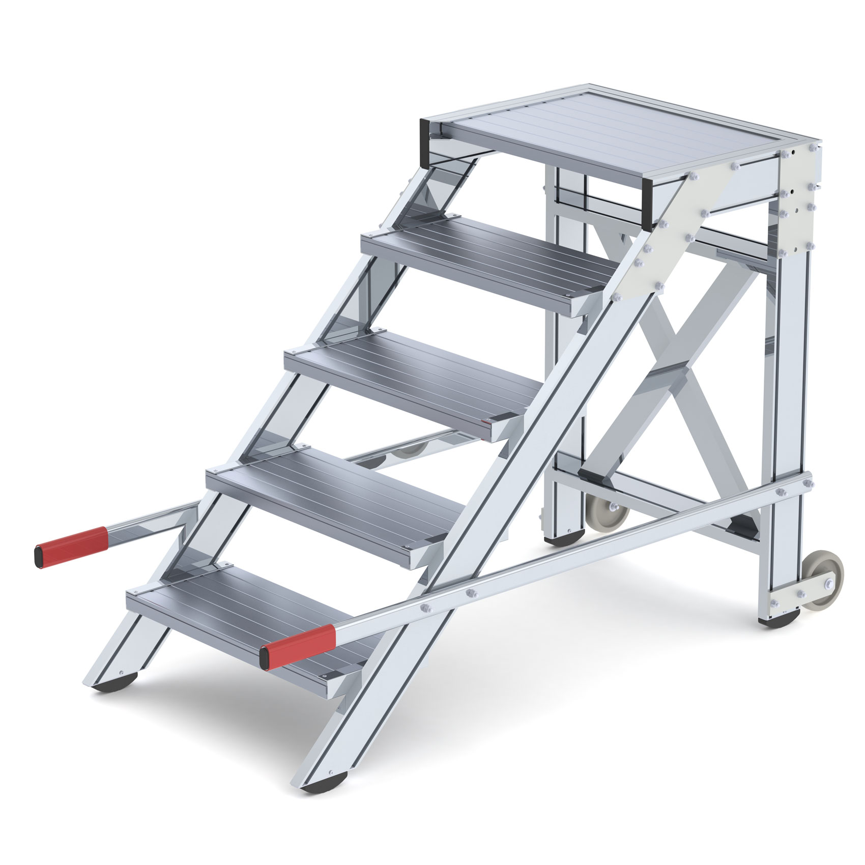 Aluminium-Arbeitspodest, fahrbar, 2 Stufen Aluminium-Arbeitspodest, fahrbar, 2 Stufen