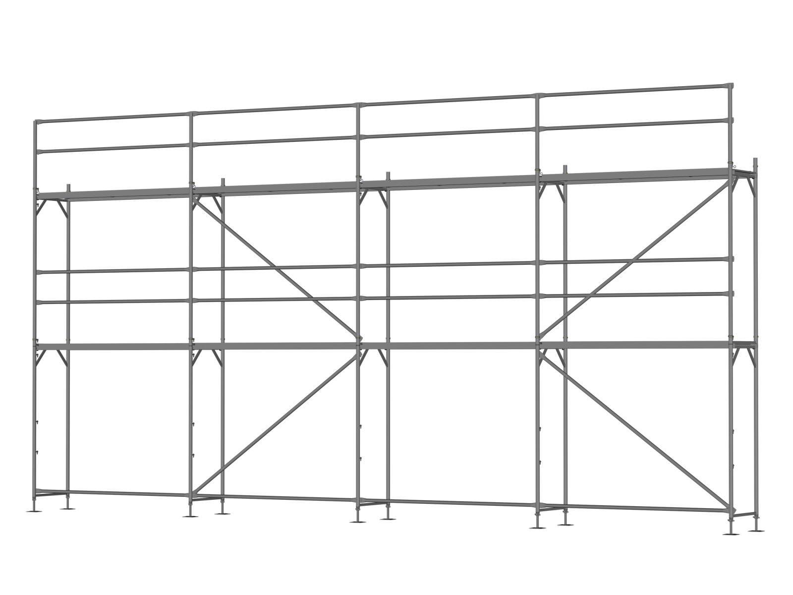 Stahl Traufseitengerüst 60 qm - 2,5 m Felder - 10 m lang - 6 m Arbeitshöhe - Basis-Gerüst