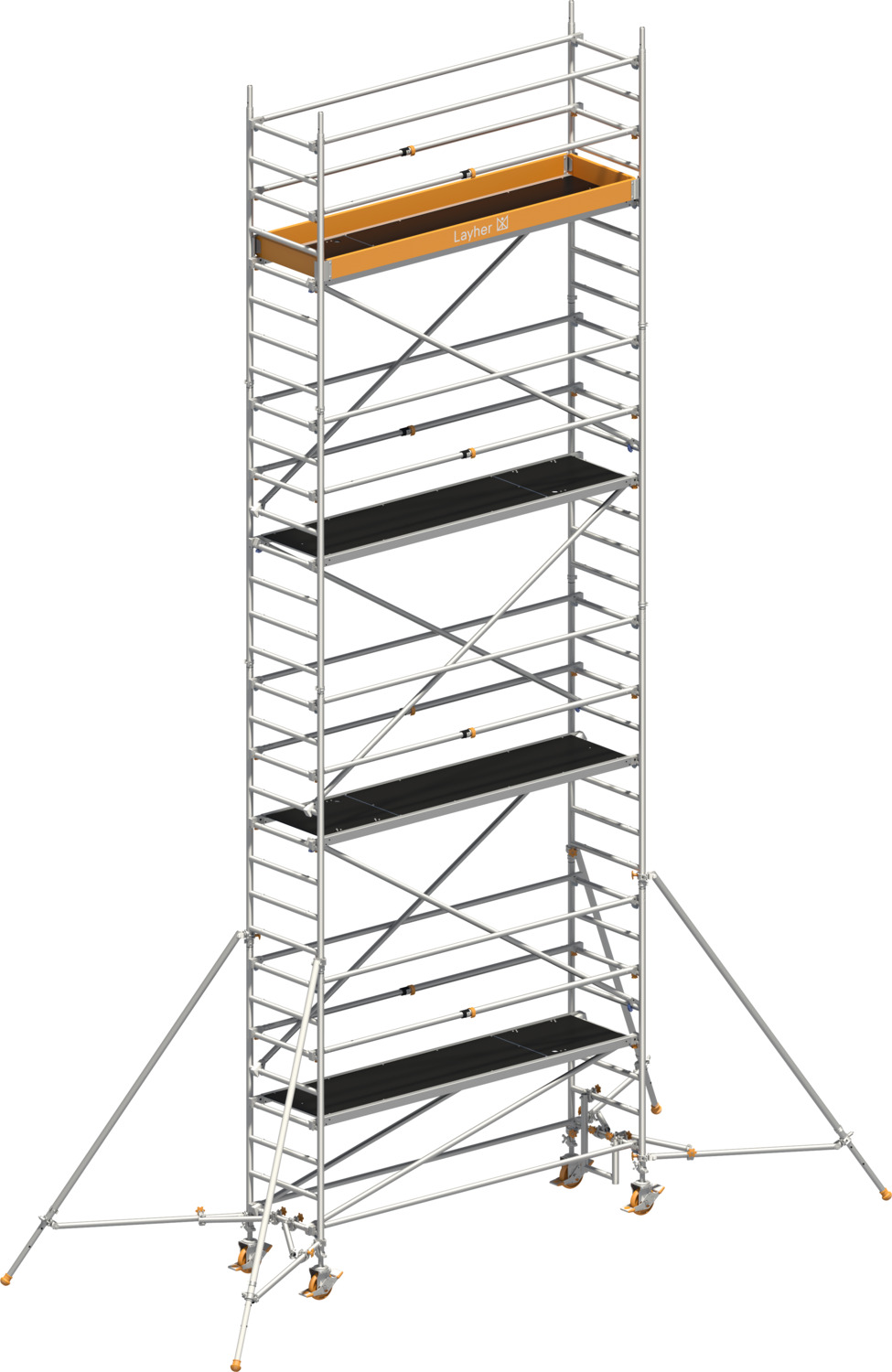 Uni Standard P2 mit Uni Telegeländer und Gerüststützen, Standhöhe 9,20 m