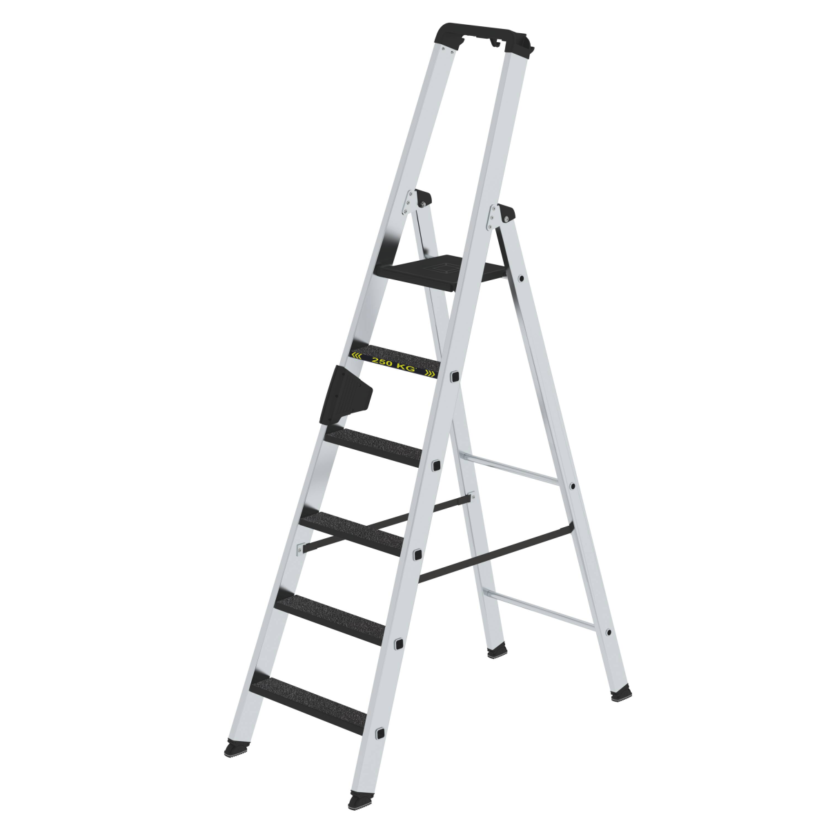Strufen-Stehleiter, 250 kg, einseitig begehbar, mit clip-step R13, 6 Stufen Stufen-Stehleiter, 250 kg, einseitig begehbar mit clip-step R13, 3 Stufen