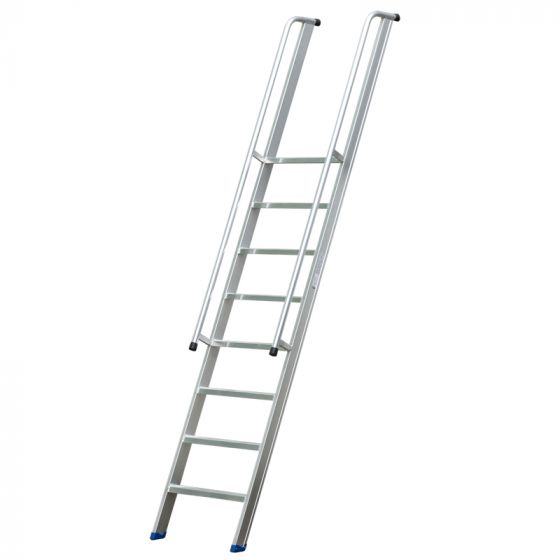 Stufenanlegeleiter 60 cm breit, mit Handlauf und Überstieg, 6 Stufen