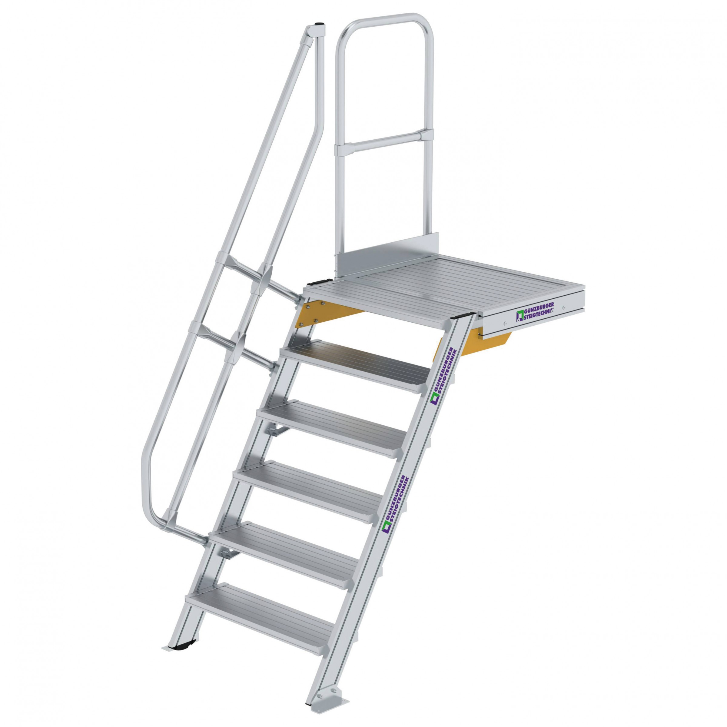Aluminium-Treppe 60° mit Podest, Stufenbreite 800 mm, 4 Stufen Aluminium-Treppe 60° mit Podest, Stufenbreite 800 mm, 4 Stufen