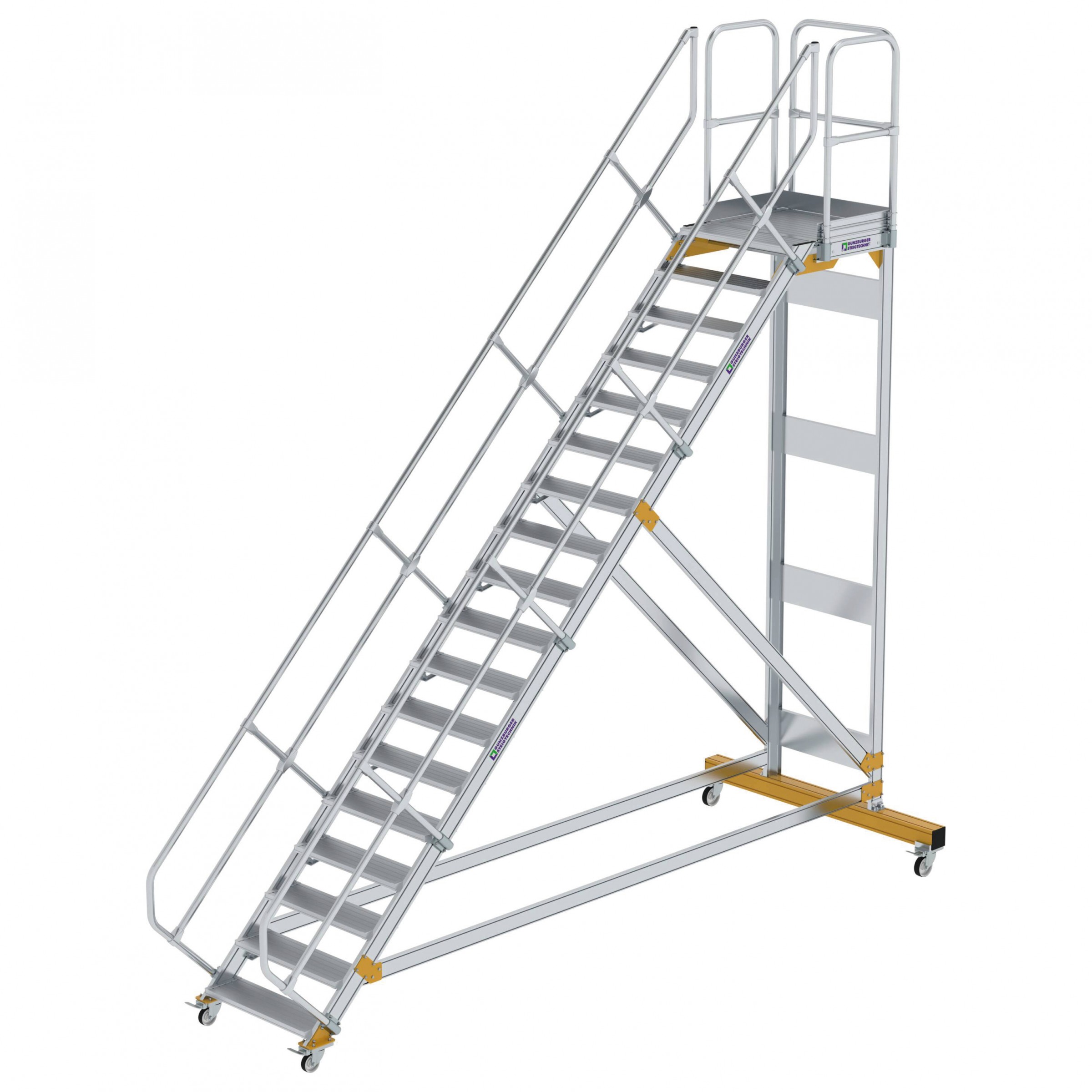 Aluminium-Plattform-Treppe fahrbar 45°, Stufenbreite 800 mm, 4 Stufen