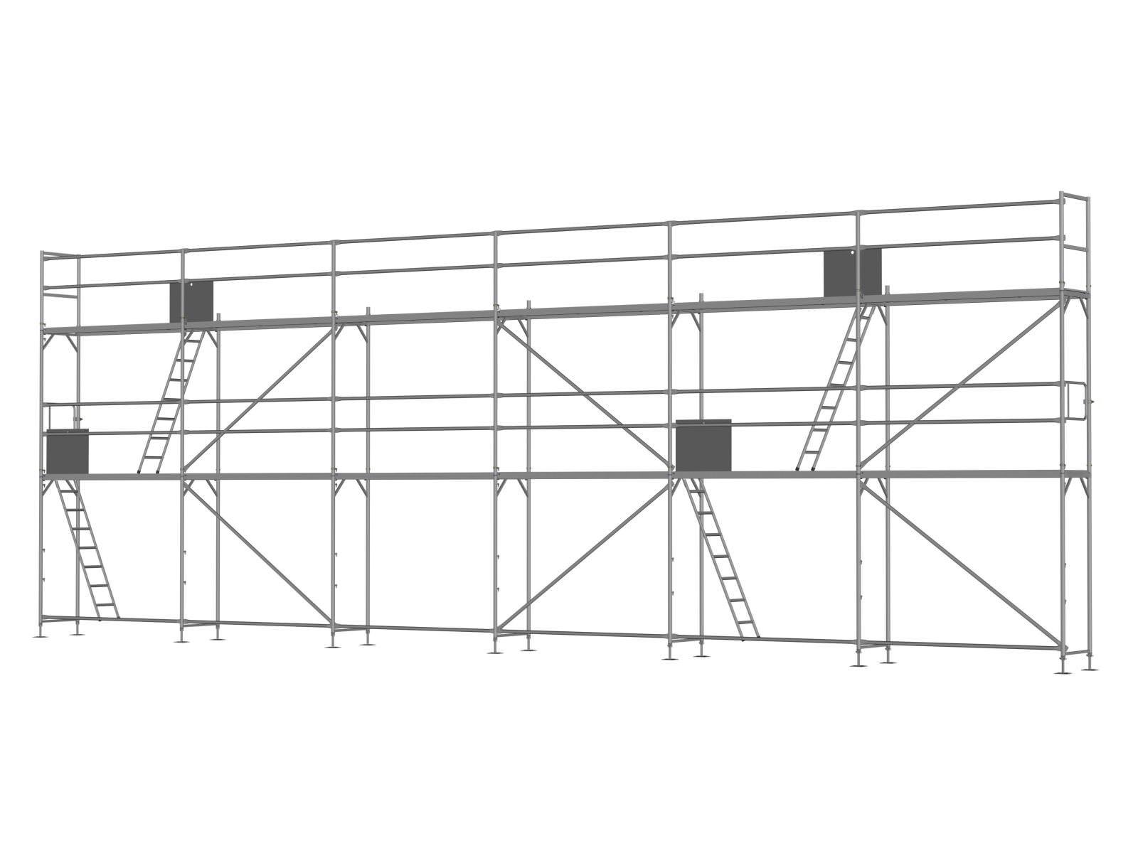  Alu Traufseitengerüst 90 qm - 2,5 m Felder - 15 m lang - 6 m Arbeitshöhe - Basis-Gerüst inkl. Aufstieg & Befestigung