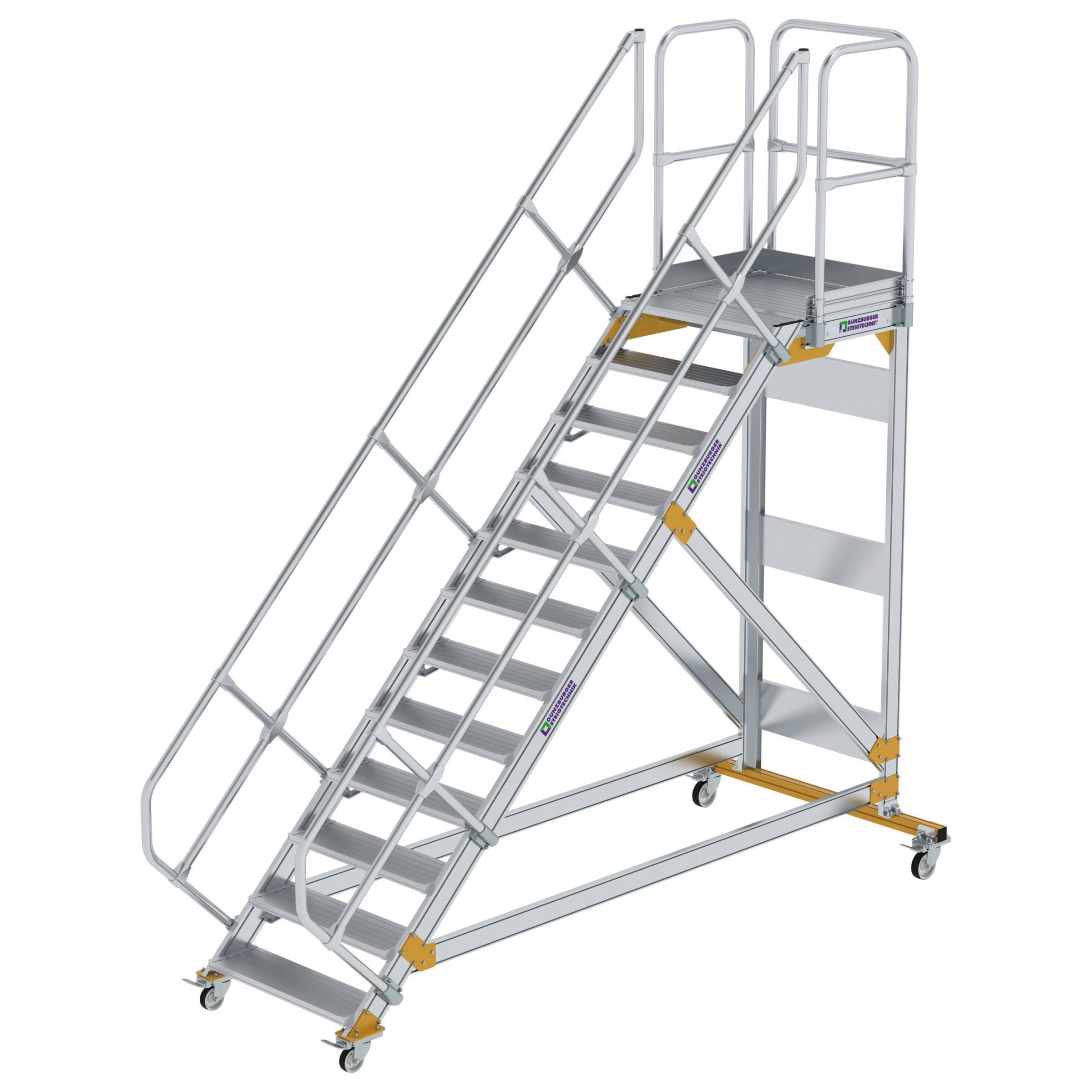 Aluminium-Plattform-Treppe fahrbar 45°, Stufenbreite 800 mm, 4 Stufen