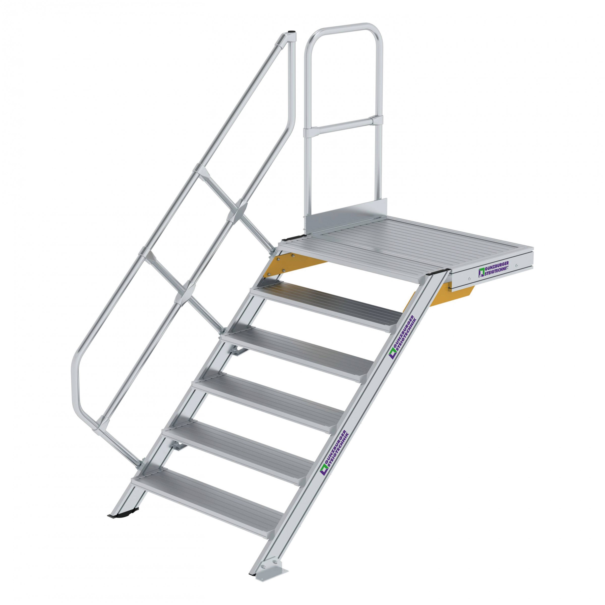 Aluminium-Treppe mit Plattform, 45°, Stufenbreite 1000 mm, 5 Stufen