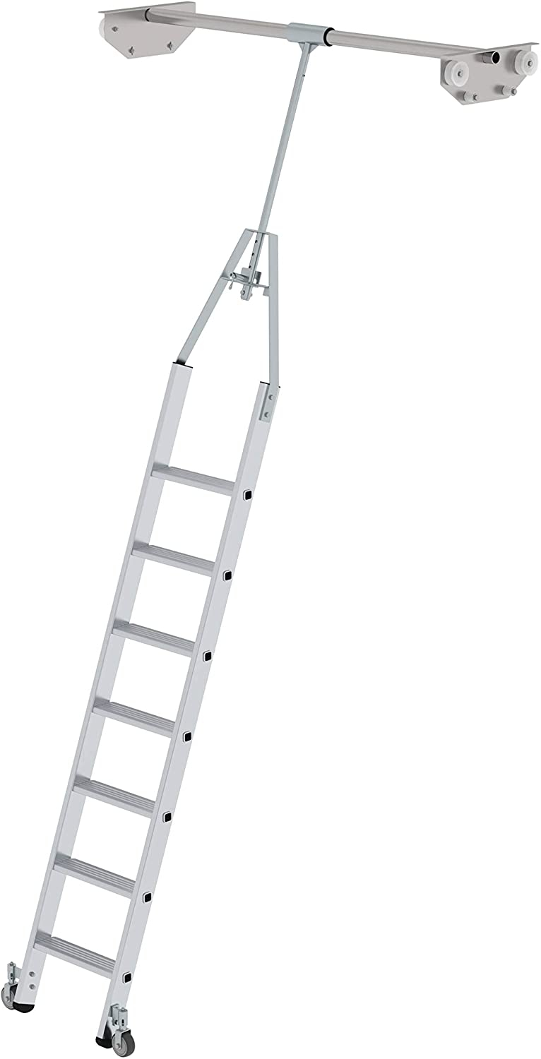 Aluminium-Regalleiter für Doppelregal, drehbar, 7 Stufen Aluminium-Regalleiter für Doppelregal, drehbar, 9 Stufen