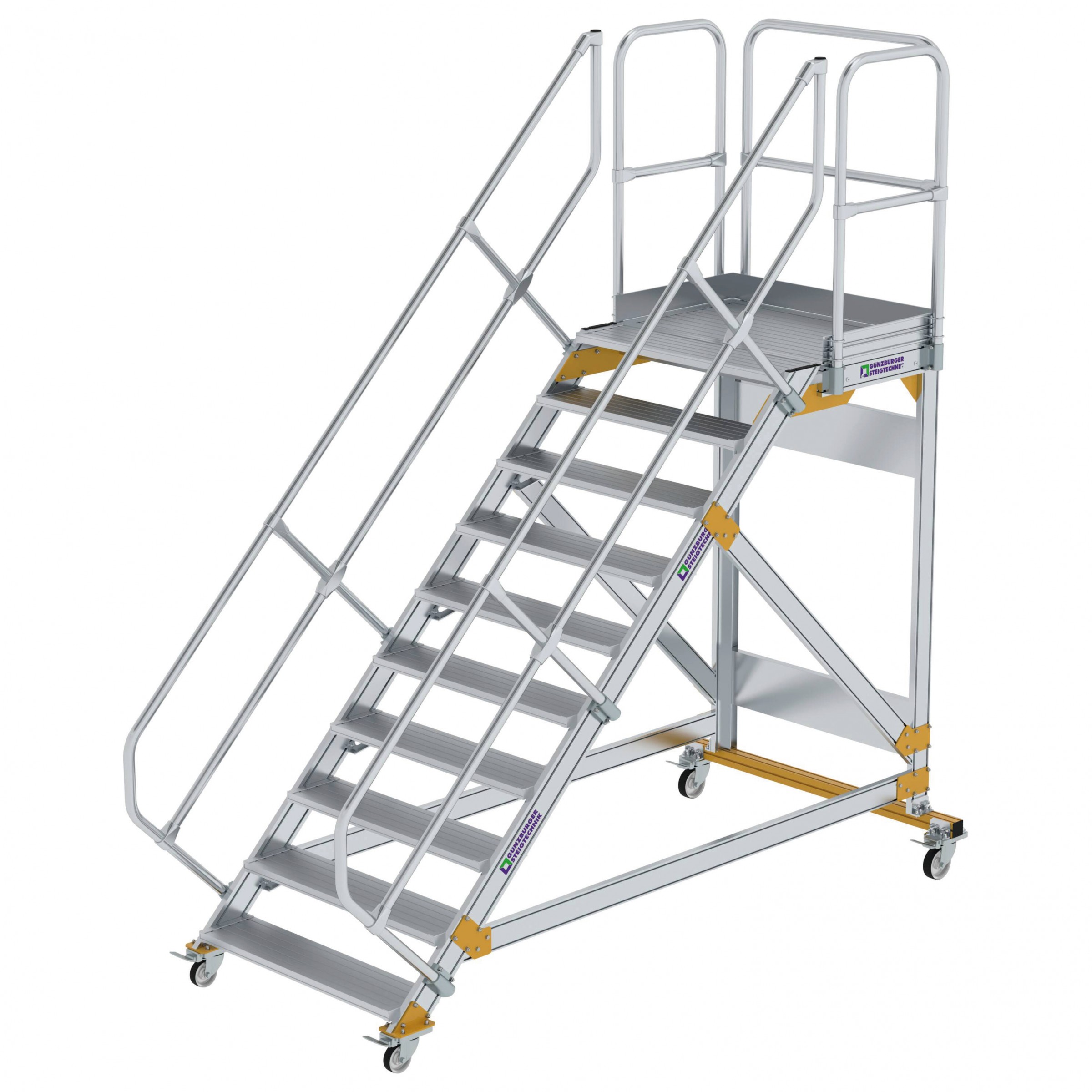 Aluminium-Plattform-Treppe fahrbar 45°, Stufenbreite 1000 mm, 4 Stufen