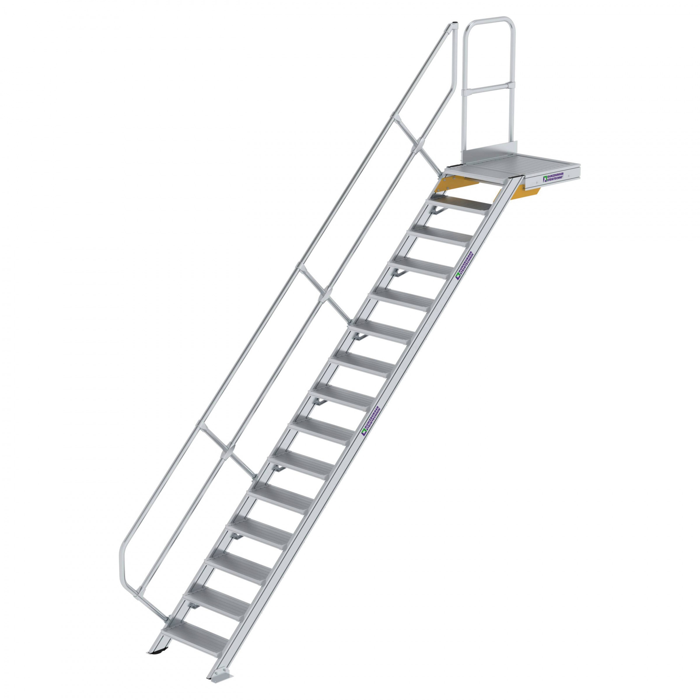 Aluminium-Treppe mit Plattform, 45°, 18 Stufen