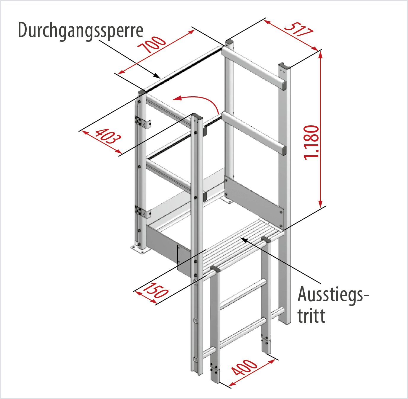Detail mit Abmessung Ausstieg breit mit Handlauf