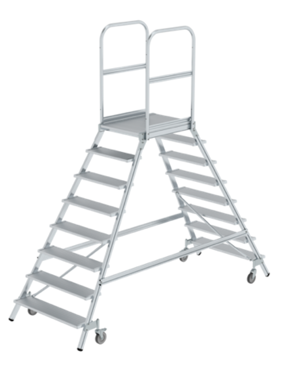 Aluminium-Podestleiter, beidseitig begehbar, 2x7 Stufen Aluminium-Podestleiter, beidseitig begehbar, 2x7 Stufen