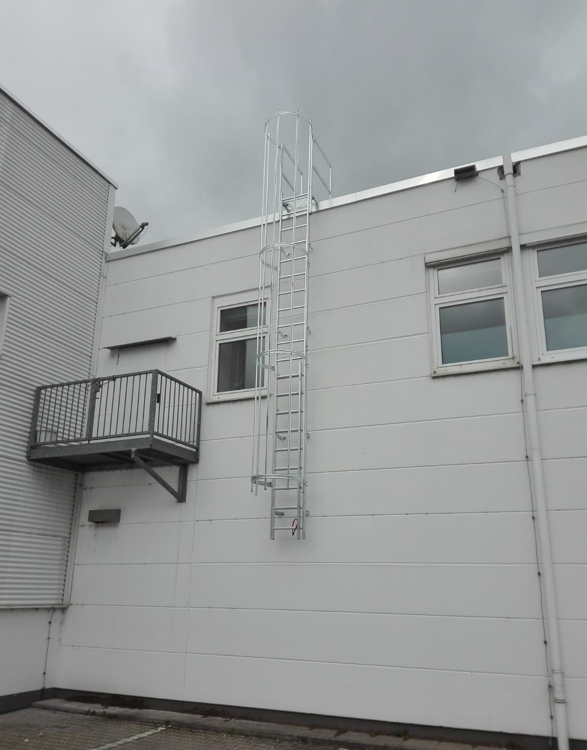 Einzügige Steigleiter mit Rückenschutz, Aluminium blank, Steighöhe 4,76 m