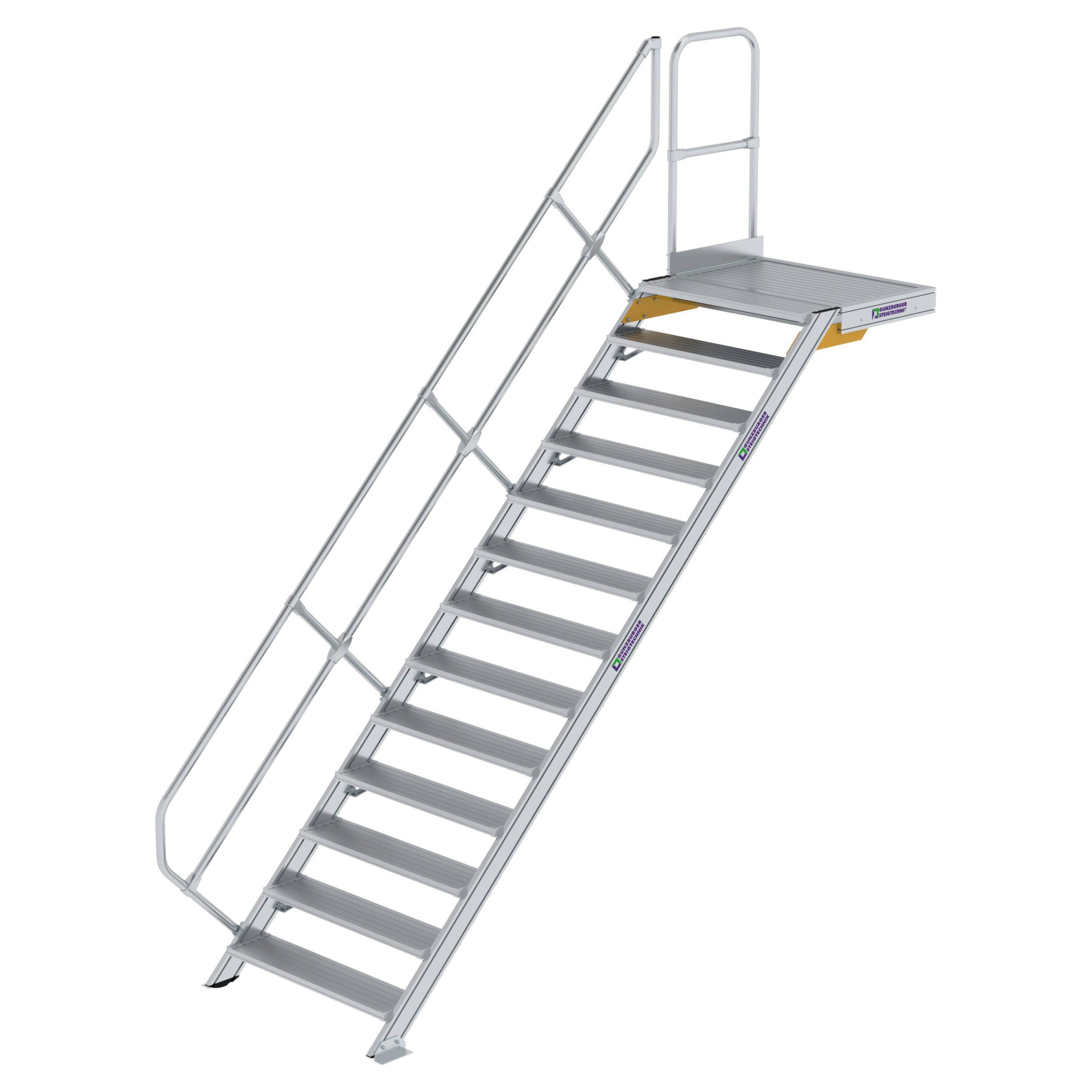 Aluminium-Treppe mit Plattform, 45°, Stufenbreite 1000 mm, 5 Stufen