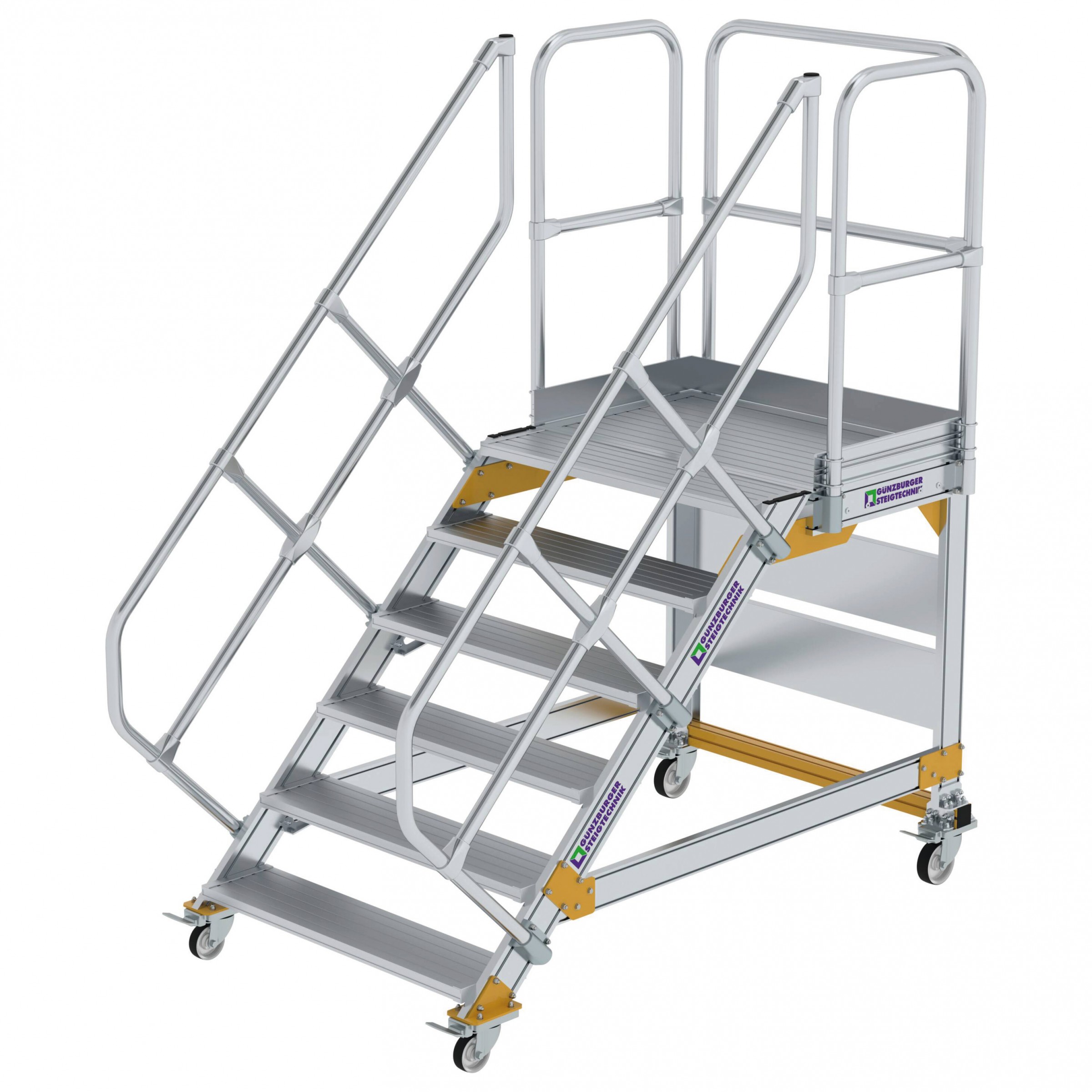 Aluminium-Plattform-Treppe fahrbar 45°, Stufenbreite 1000 mm, 10 Stufen