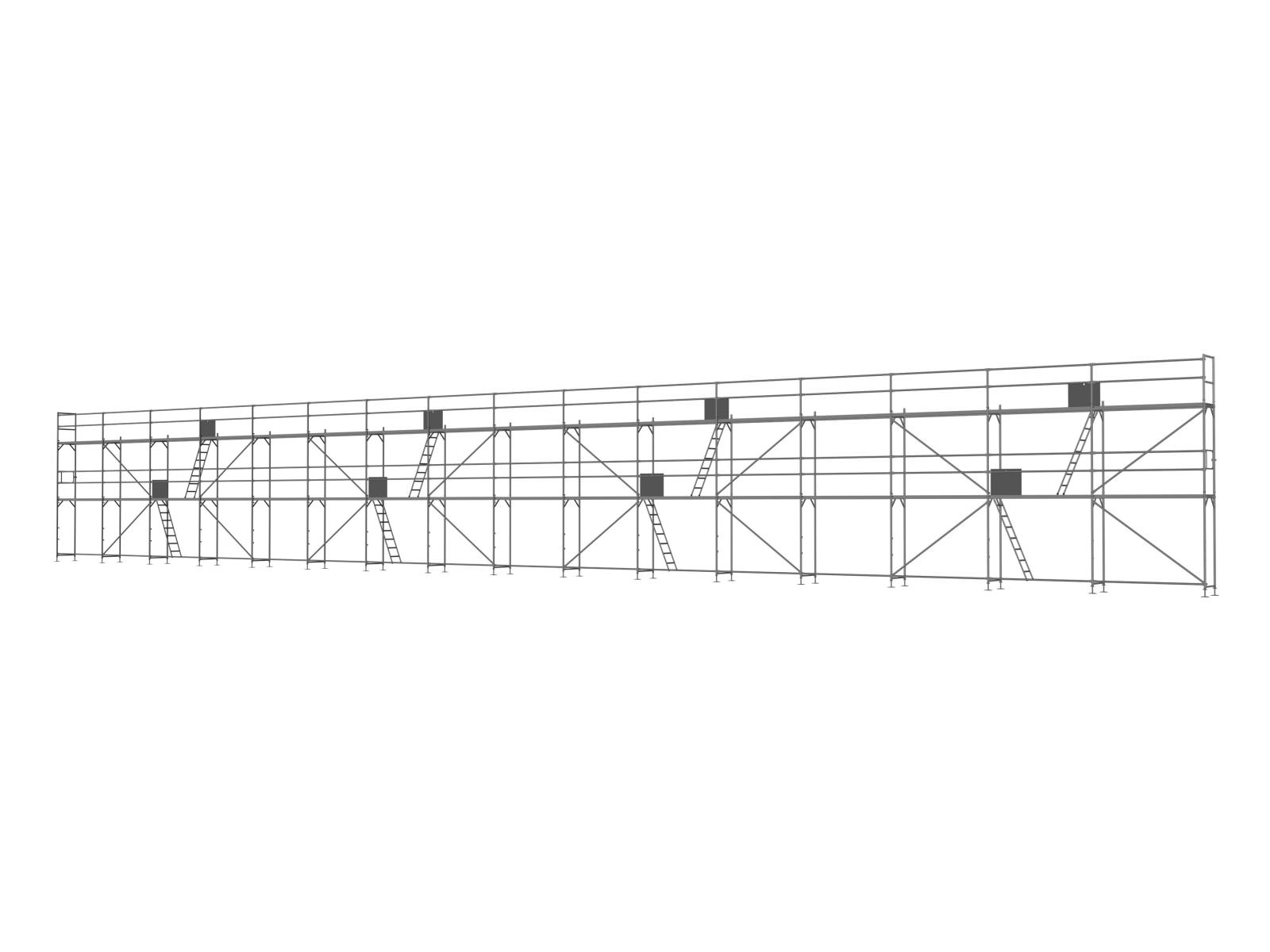 Alu Traufseitengerüst 240 qm - 2,5 m Felder - 40 m lang - 6 m Arbeitshöhe - Basis-Gerüst inkl. Aufstieg & Befestigung