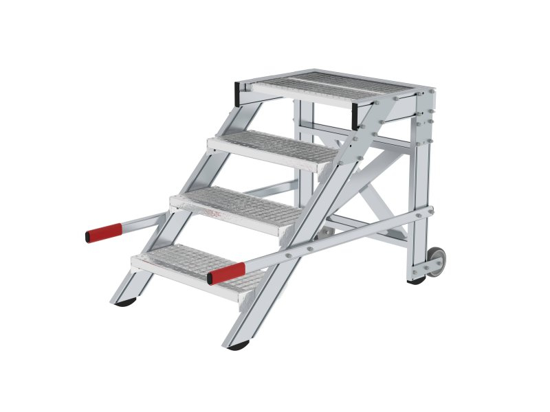 Aluminium-Arbeitspodest, fahrbar, Stufenbreite 600 mm, 4 Stufen Aluminium-Arbeitspodest, fahrbar, 5 Stufen