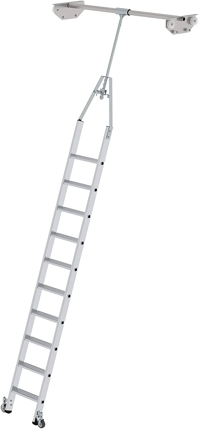 Aluminium-Regalleiter für Doppelregal, drehbar, 10 Stufen Aluminium-Regalleiter für Doppelregal, drehbar, 9 Stufen