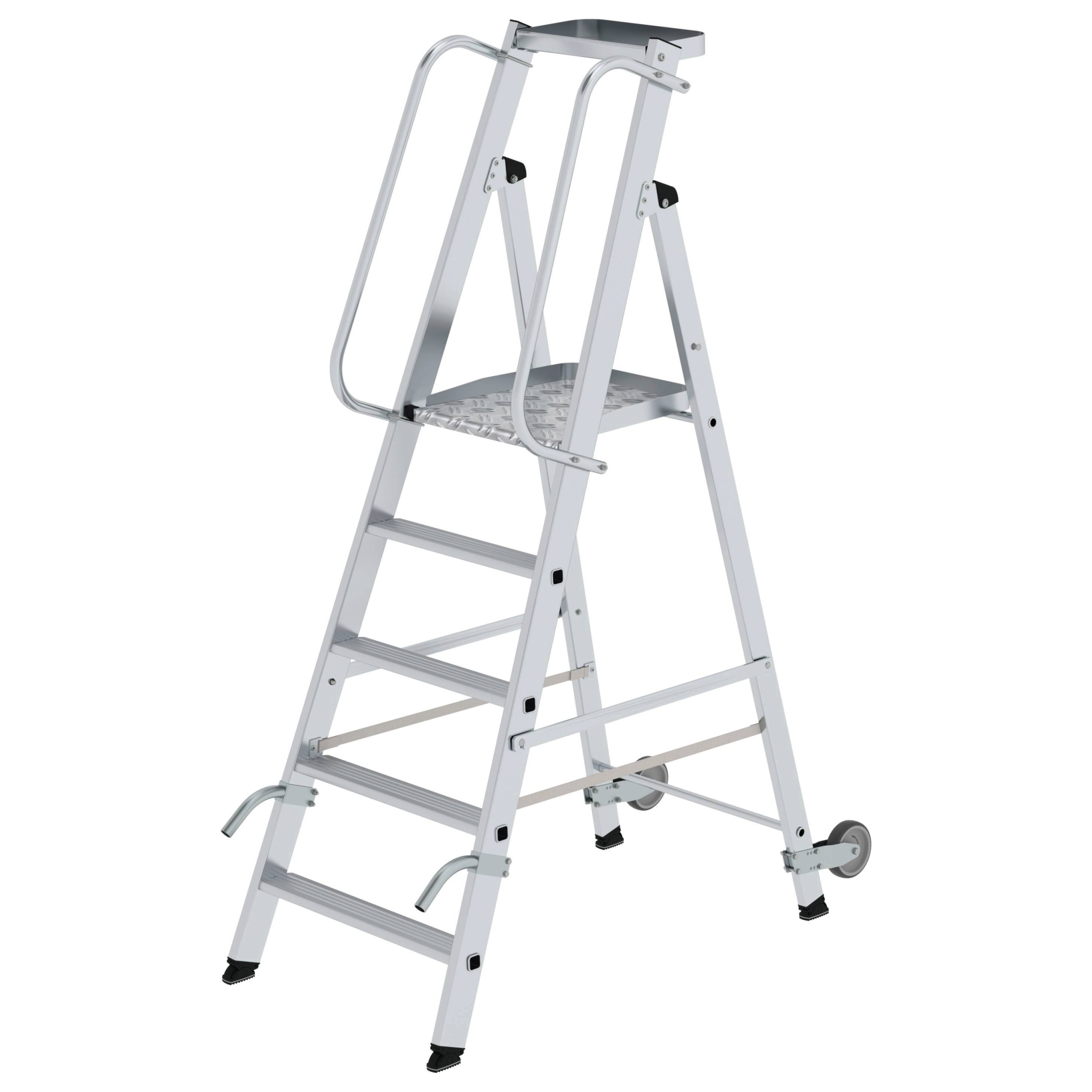 Aluminium-Stehleiter, einseitig begehbar, mit Rollen und Griff, 10 Stufen Aluminium-Stehleiter, einseitig begehbar, mit Rollen und Griff, 10 Stufen