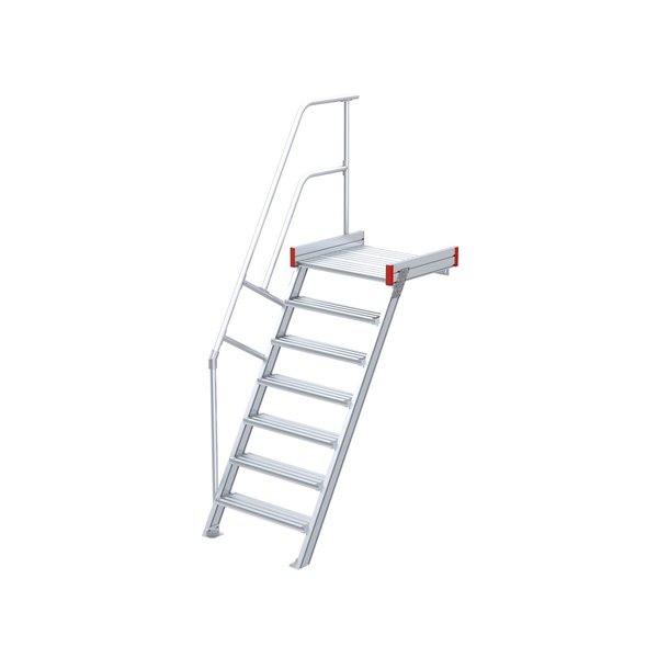Podesttreppe, 60° Steigwinkel, 1000 mm Stufenbreite, Alu gerieft, 9 Stufen Podesttreppe, 60° Steigwinkel, 1000 mm Stufenbreite, Alu gerieft, 9 Stufen