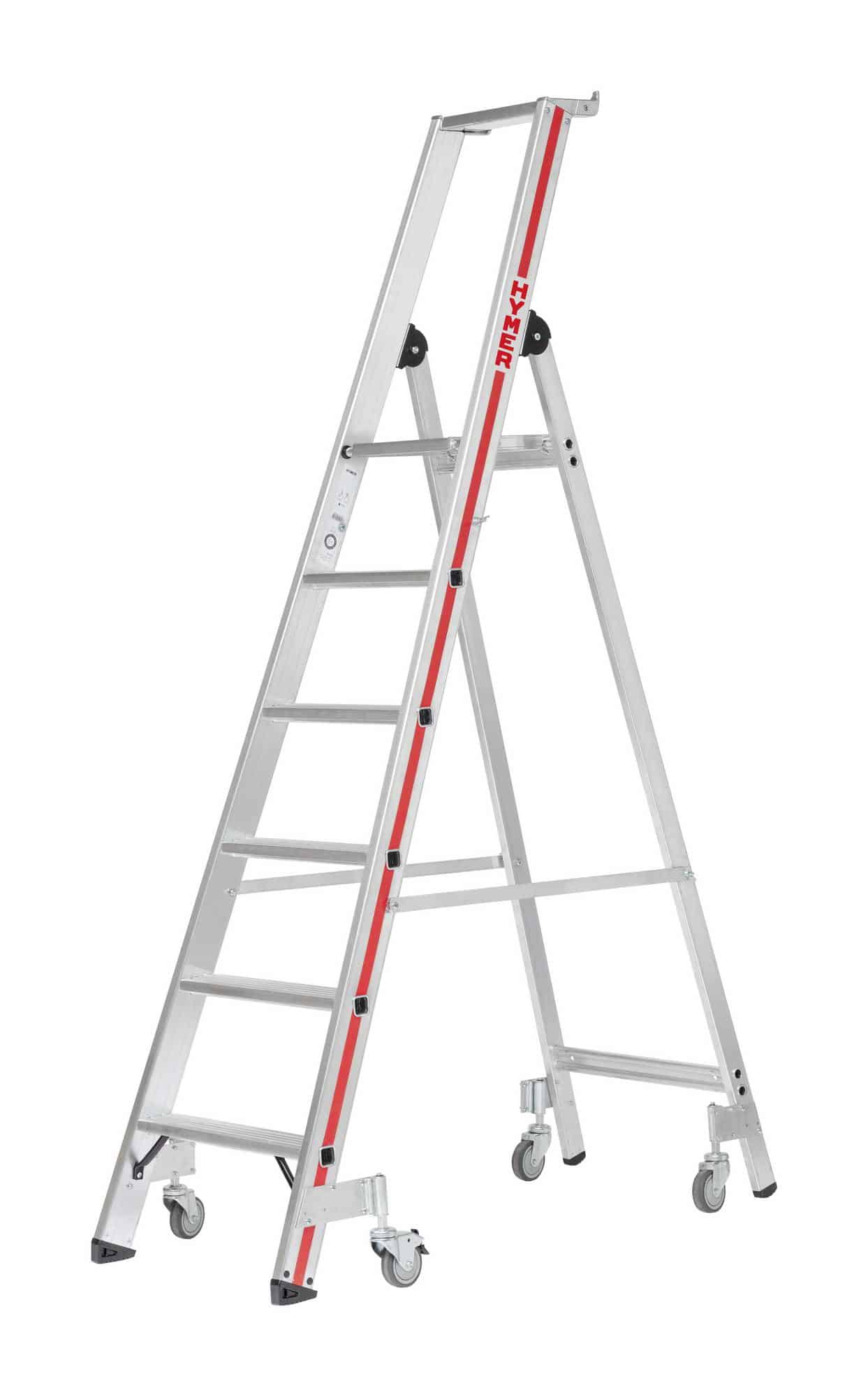 Stufenstehleiter mit Plattform und Rollen, einseitig begehbar - 6 Stufen