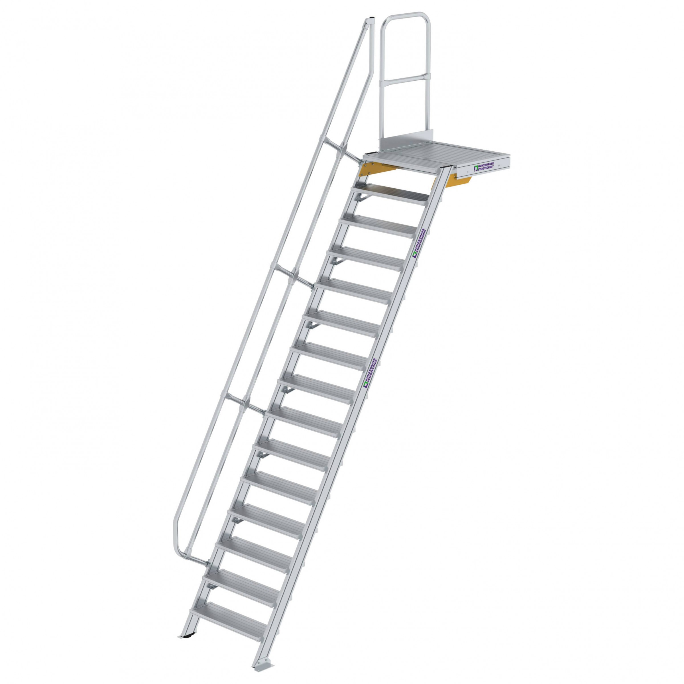 Aluminium-Treppe 60° mit Podest, Stufenbreite 800 mm, 4 Stufen