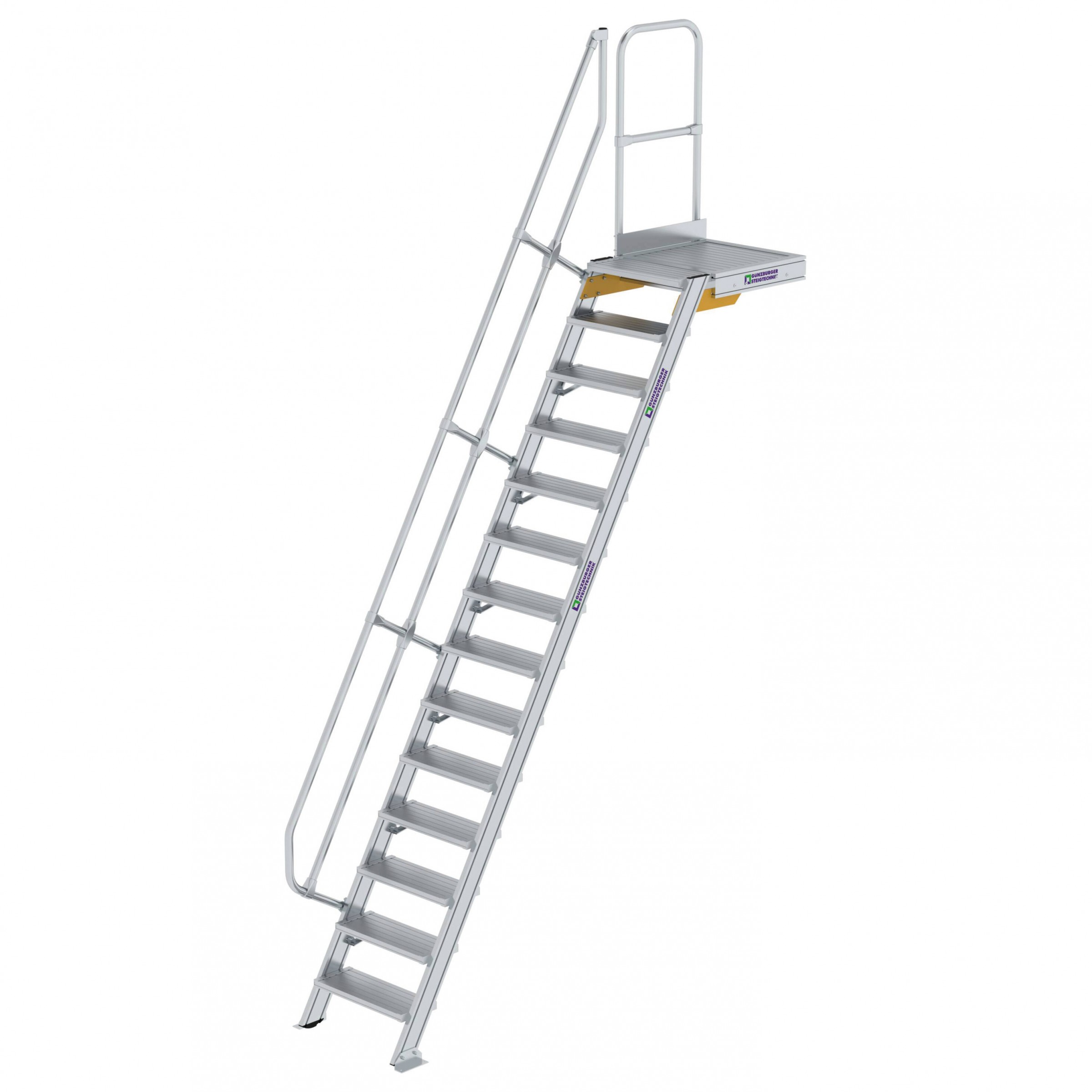 Aluminium-Treppe 60° mit Podest, Stufenbreite 600 mm, 4 Stufen Aluminium-Treppe 60° mit Podest, Stufenbreite 600 mm, 4 Stufen