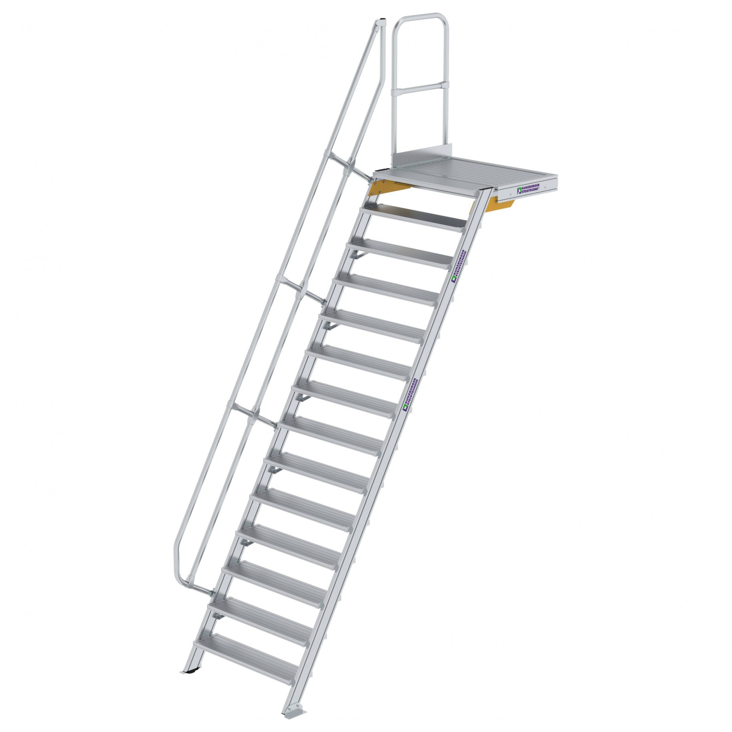 Aluminium-Treppe 60° mit Podest, Stufenbreite 1000 mm, 4 Stufen Aluminium-Treppe 60° mit Podest, Stufenbreite 1000 mm, 4 Stufen