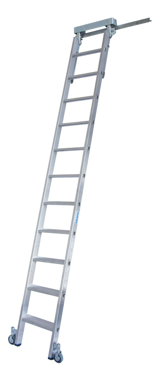 Stufen-Regalleiter für T-Schienenanlage, 11 Stufen Stufen-RegalLeiter für T-Schienenanlage, 7 Stufen